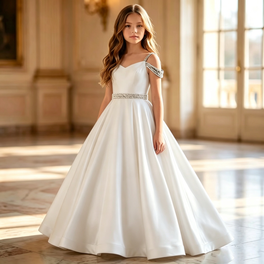 Musical Instrument Trombone - White Elegant Satin Child Wedding Party